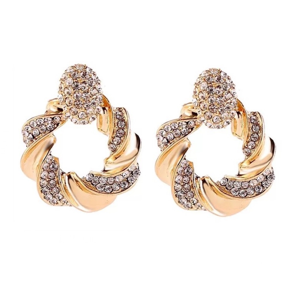Anthropologie Gold Plated Cutout Crystal Cluster Twisted Rope Hoop Earri…
